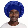 Royal blue satin sleep bonnet for men with wide elastic band for hair protection - One Size / Sapphire Blue