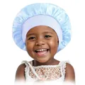 Elastic wide-band satin bonnet for kids in light blue and white for hair protection - One Size / Light Blue