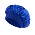 Elastic wide-band satin sleep bonnet in royal blue color for hair protection - One Size / Sapphire Blue