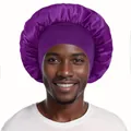 Violetter Satin-Schlafmütze mit elastischem breitem Band zur Haarpflege - Einheitsgröße / Lila
