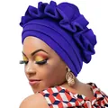 Ethno Turban Hut in Dunkelviolett mit plissierter Wasserwellen Textur zur Haarpflege - Blau