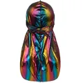 Glänzender Regenbogen Metallic Durag Haarschutz für Herren lange Schwänze Mode Kappe - Schwarz