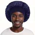 Marineblaue Satin-Schlafmütze für Herren mit breitem Gummiband zum Haarschutz - Einheitsgröße / Marineblau