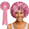Ensemble de bonnets de nuit en satin rose avec long ruban et grand nœud pour cheveux - Couture Extérieure / Vieux Rose