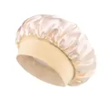 Champagne elastic wide-band satin sleep cap for hair care and beauty protection - One Size / Off White