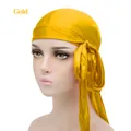 Seidiger goldener Durag für Damen mit langem Band und Premium-Satin-Oberfläche - Einheitsgröße / Gold