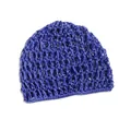 Solid royal blue mesh crochet beanie hat with openwork knit pattern for adults - Blue