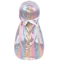 Durag longue queue en soie métallique holographique, chapeau de pirate élégant pour hommes. - Blanc