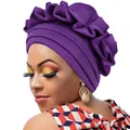 Modischer dunkellilafarbener Turban-Hut mit gerafftem Volant-Design für Damen - Lila
