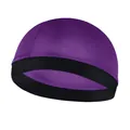 Detail of purple silk wave dome cap with flat-seam stitching and black elastic band - One Size / Purple