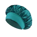 Elastic wide-band teal satin sleep cap for hair care with silky smooth texture - One Size / Aqua Blue