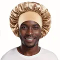 Schlafhaube aus Satin in Champagnergold mit breitem Gummiband für Herrenhaarschutz - Einheitsgröße / Khaki