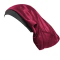 Long satin hair bonnet for curls in burgundy with a wide black elastic band - One Size / Burgundy