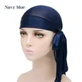 Silky navy blue durag headwrap with extra long straps for compression and style - One Size / Navy Blue