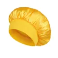Bright yellow satin sleep cap with wide elastic band for hair care and beauty - One Size / Yellow