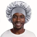 Silbergraue Schlafhaube aus Satin mit breitem elastischem Band zum Schutz der Haare - Einheitsgröße / Silber