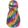Durag queue longue en soie laser arc-en-ciel pour homme, bonnet de pirate brillant coloré. - Multicolore