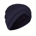 Dunkelblauer Turban-Hut mit gekreuzten Falten aus elastischem Baumwollstrick - Einheitsgröße / Marineblau
