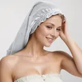 Silver grey satin hair bonnet for sleeping with elastic band for long hair care - Gray