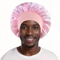 Rosa Satin-Schlafhaube mit breitem elastischem Band zum Schutz der Haare für Herren - Einheitsgröße / Rosa