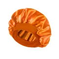 Silky orange satin sleep cap for hair care with wide elastic band on white background - One Size / Orange