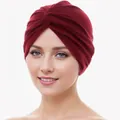 Elegant wine red twisted knot turban hat for women in premium elastic velvet fabric - One Size / Burgundy