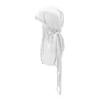 Vista detallada del durag blanco sedoso para niños con correas largas de satén de alta gama - Talla única / Blanco
