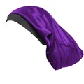 Silky purple long sleep cap for men with elastic black wide band for hair protection - One Size / Purple