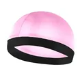 Detailed view of pink silk wave dome cap featuring a high-elastic black hem for children - One Size / Pink