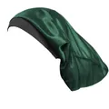 Deep green long satin hair bonnet with black elastic headband for long hair protection - One Size / Dark Green