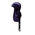 Durag de seda morado oscuro para niños con colas largas y tejido de satén - Talla única / Azul marino