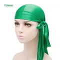 Silky satin green durag with long ties for men and women hair protection - One Size / Green