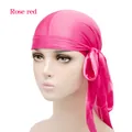 Silky satin rose red durag for hair protection with long ties on mannequin head - One Size / Rose Red