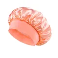 Elastic wide-band satin sleep bonnet in peach pink finish for hair care protection - One Size / Ivory Pink