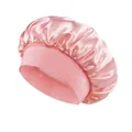 Pink satin sleep bonnet with wide elastic band for hair care and friction reduction - One Size / Dusty Pink