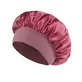 Deep rose satin silk sleep cap with wide elastic hair protection band for women - One Size / Dusty Rose
