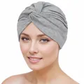 Elastic grey twist knot turban headwear for women with ruched detail and soft fabric - One Size / Gray