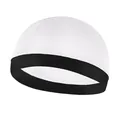Close-up of kid's faux silk wave cap featuring white breathable fabric and black elastic band - One Size / White