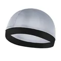 Close-up of breathable silver fabric texture and black elastic band on the dome cap - One Size / Gray