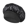 Schwarze Satin Schlafmütze mit Strasssteinen und breitem elastischem Band für Haarpflege - Einheitsgröße / Schwarz
