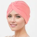 Cross-knot turban hat for women in soft coral pink elastic fabric and muslim style - One Size / Pink