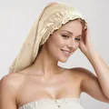 Champagne gold satin sleeping bonnet with elastic band for hair care and beauty - Champagne