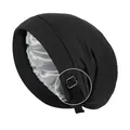Adjustable black sleep cap with silver satin lining for hair care and protection - Black