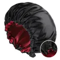 Gorro de dormir ajustable de satén de doble capa para hombre en negro y granate - Negro/Rojo Vino