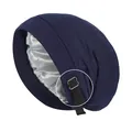 Dark blue adjustable sleeping cap with protective silver satin lining and metal buckle - Navy Blue