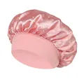 Pink satin hair bonnet with rhinestones and a wide elastic band for comfortable hair care - One Size / Snow Bud