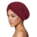Crossed front ribbed turban hat in burgundy red with soft elastic fabric texture - Burgundy