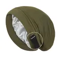 Olive green double-layer sleep cap with silver satin lining and adjustable elastic strap - Army Green