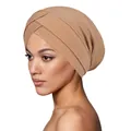 Khaki cross-layered ribbed knit turban headwrap with high elasticity for women - Khaki