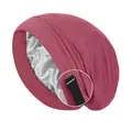 Verstellbare Satin-Schlafmütze in Rosarot und Silbergrau mit Gummiband und Metallschnalle - Altrosa